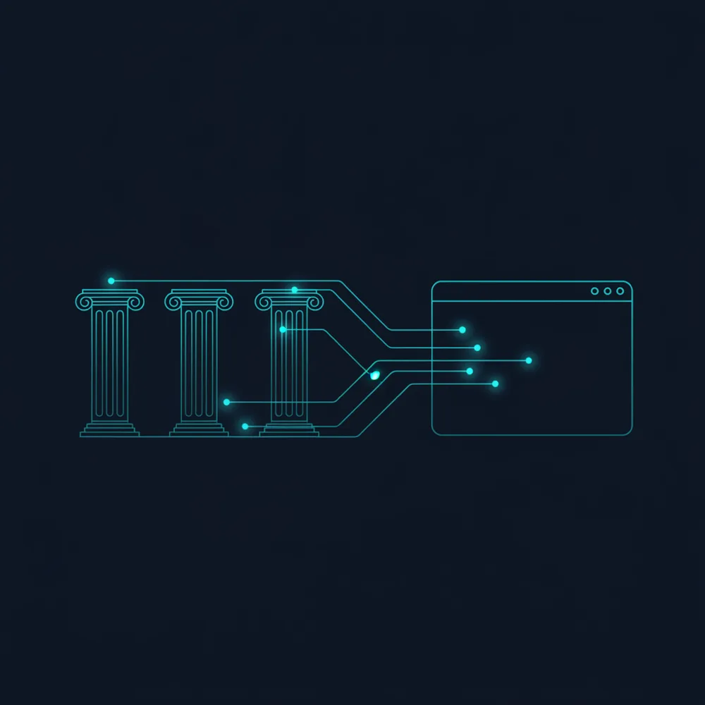 Classical columns wired into a modern browser window